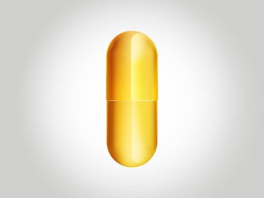 Beyaz arka plan üzerinde izole altın tıbbi hap kapsül. 3D render illüstrasyon.