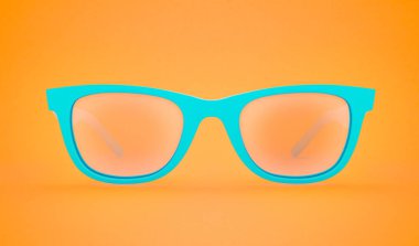 Gerçekçi yeşil güneş gözlüğü turuncu arka plan üzerinde yalan. Yaz postası