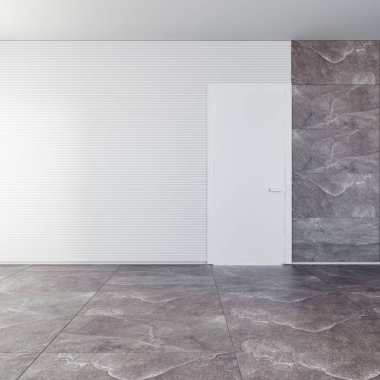 Bir taş zemin ve dokulu duvarlar Tarzı iç bir odada kapalı modern kapı. Fırsat kavramı