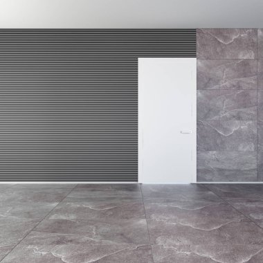 Bir taş zemin ve dokulu duvarlar Tarzı iç bir odada kapalı modern kapı. Fırsat kavramı