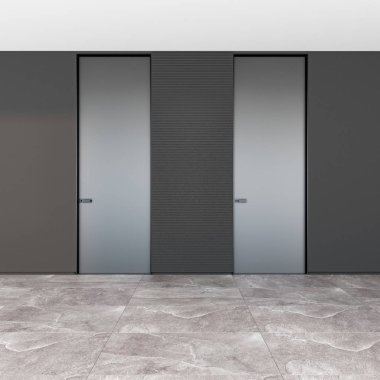 Bir taş zemin ve dokulu duvarlar Tarzı iç bir odada kapalı modern kapı. Fırsat kavramı