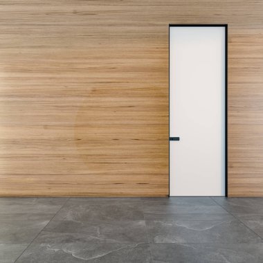 Bir taş zemin ve dokulu duvarlar Tarzı iç bir odada kapalı modern kapı. Fırsat kavramı