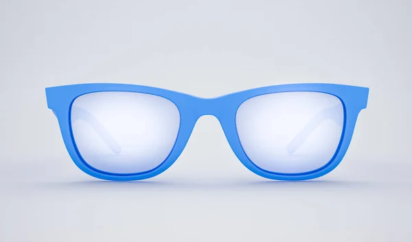 Las gafas de sol azules realistas se encuentran sobre un fondo gris. Cartel de verano . — Foto de Stock
