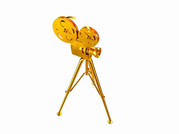 Golden Classic Cinema Camera izolowane na szarym tle. 3D Ren — Zdjęcie stockowe