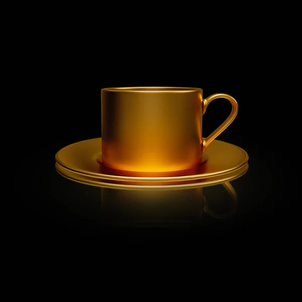 Flying tasse de café doré isolé sur fond noir. rendu 3D — Photo