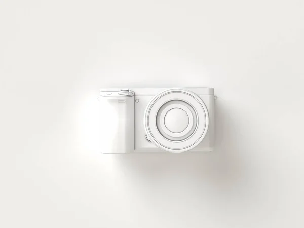 Camera on gray minimal style background. Travel concept. 3D model Different travel things for mockups and flatlay style. 3D model render visualization illustration — Stock Photo, Image