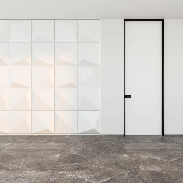 Zamknięte nowoczesne drzwi w pokoju z kamienną podłogą i teksturowane ściany styl wnętrza. Koncepcja szansy sprzedaży — Zdjęcie stockowe