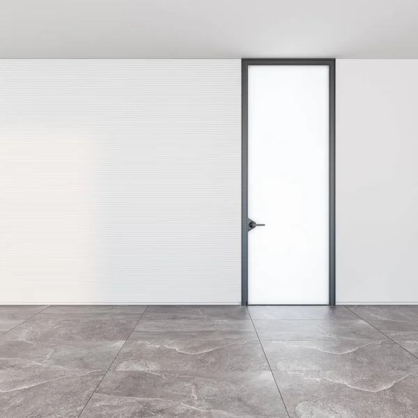 Closed modern door in a room with a stone floor and textured walls Style interior. Concept of an opportunity