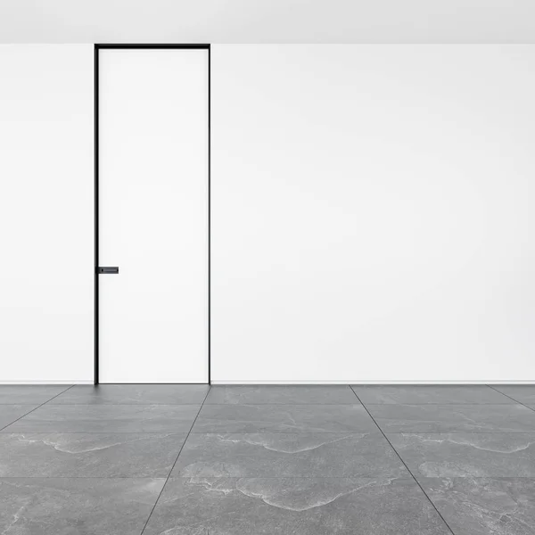 Κλειστή μοντέρνα πόρτα σε ένα δωμάτιο με πέτρινο δάπεδο και υφές τοίχους στυλ εσωτερικό. Έννοια της ευκαιρίας — Φωτογραφία Αρχείου