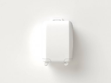 Gri minimal tarz arka planda bavul. Seyahat konsepti. 3d model render görselleştirme illüstrasyon