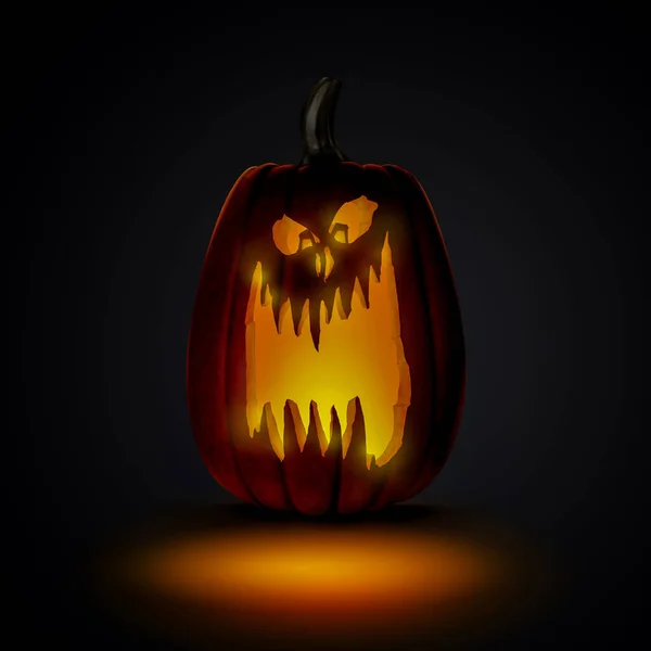 Calabazas de Halloween aterradoras en madera en un lugar espeluznante por la noche. Concepto de cartel — Foto de Stock