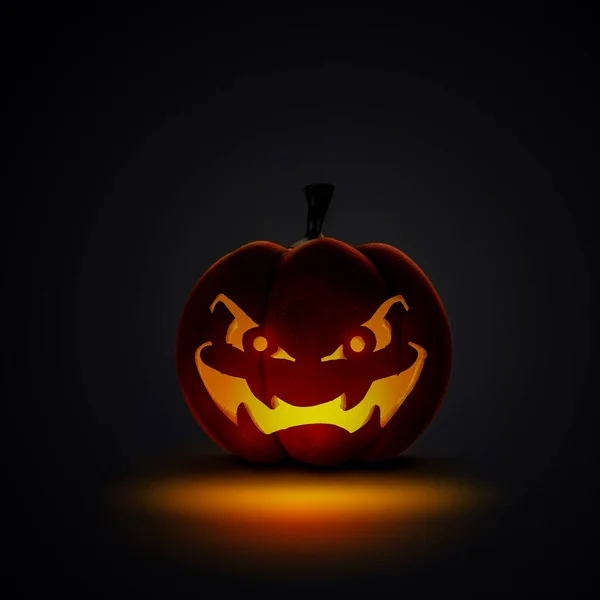 Zucche spaventose di Halloween su legno in un posto spettrale di notte. Concetto poster — Foto Stock