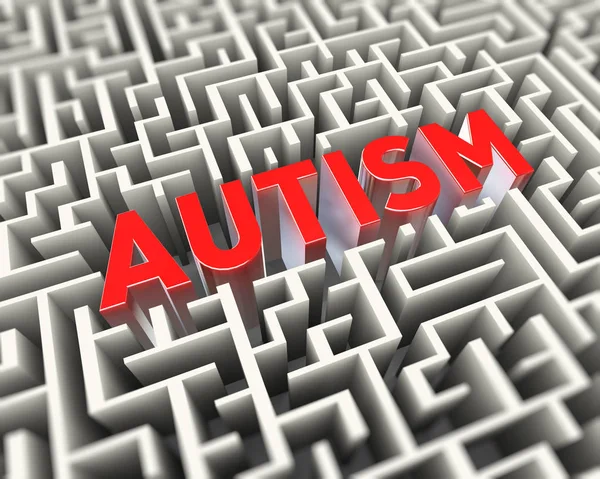 Rendering Testo Parola Rossa Autismo All Interno Labirinto Puzzle — Foto Stock