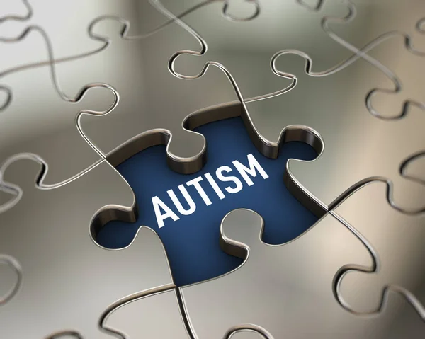 Darstellung Von Zusammenfügen Glänzenden Puzzleteilen Präsentation Von Word Text Autismus — Stockfoto
