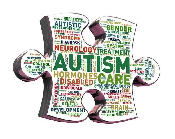 Vykreslování Lesklé Puzzle Tvar Dílu Slovo Cloud Značky Pojmu Autismus — Stock fotografie