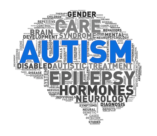 Illustration Egen Form Hjärnan Word Cloud Taggar Autism Medvetenhet — Stockfoto