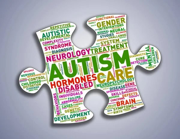 Illustration Egen Form Pussel Bit Word Cloud Taggar Autism Medvetenhet — Stockfoto