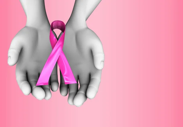 3d 手乳腺癌粉红色丝带 — 图库照片