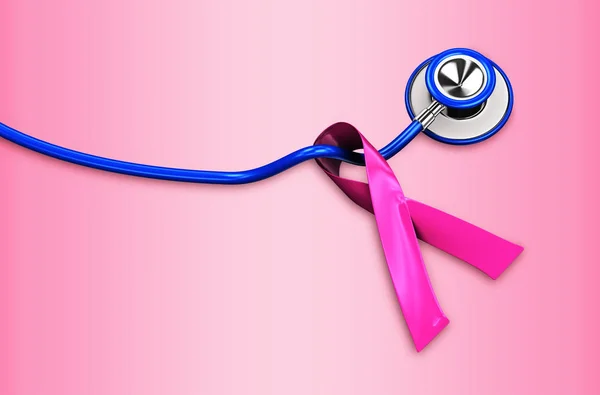 3d stethoscope pink breast cancer ribbon — Stock Photo, Image