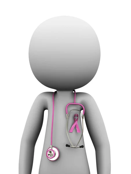 3D医師ピンク乳がんリボン — ストック写真