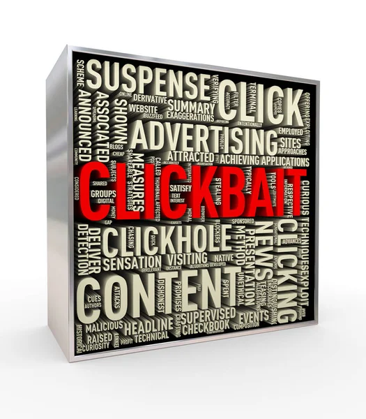 Renderização 3d de clickbait tag wordcloud — Fotografia de Stock