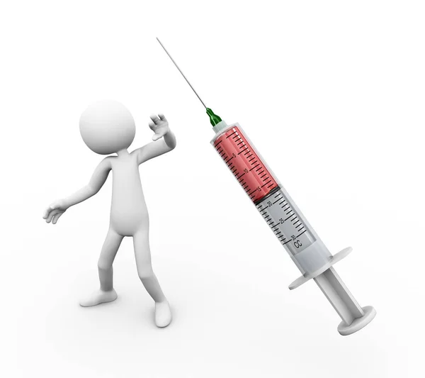 3d man scaring from syringe — Stock Photo, Image