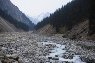Dağlık bir nehirle kayalık bir geçitten geçmek.