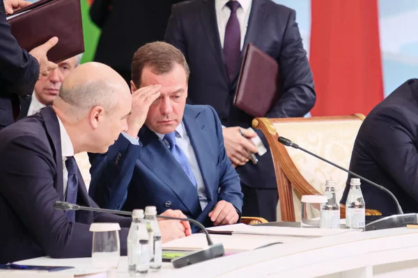 Almaty Kazachstán 2018 Dmitrij Medveděv Premiér Ruské Federace Schůzce Hlav — Stock fotografie