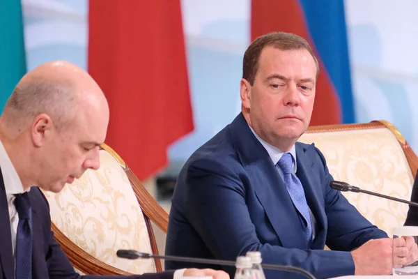 Almaty Kazajstán 2018 Dmitry Medvedev Primer Ministro Federación Rusia Reunión — Foto de Stock