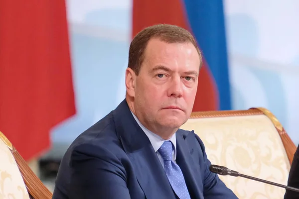 Almaty Kazajstán 2018 Dmitry Medvedev Primer Ministro Federación Rusia Reunión — Foto de Stock