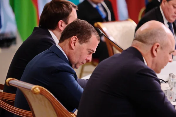 Almaty Kasachstan 2018 Dmitri Medwedew Ministerpräsident Der Russischen Föderation Beim — Stockfoto