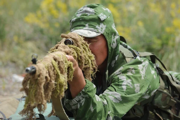 Regione Almaty Kazakistan 2011 Addestramento Militare Tra Cecchini Pratica Delle — Foto Stock