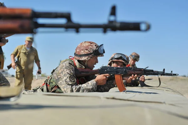 Almaty Kazakhstan 2011 Latihan Militer Penembak Jitu Lapangan Terbuka Tentara — Stok Foto