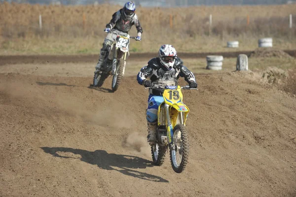 Almaty Kazakhstan 2011 Motocross Competitions Athletes Pass Track Obstacles Made — Stock Photo, Image