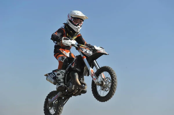 Almaty Kazakhstan 2011 Motocross Competitions Athletes Pass Track Obstacles Made — Stock Photo, Image