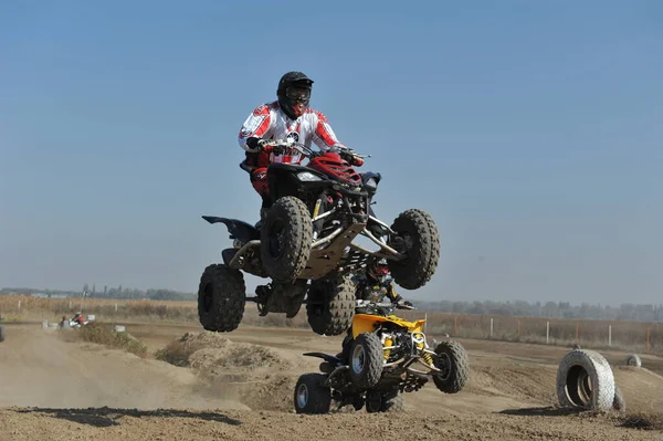 Almaty Kazakhstan 2011 Motocross Competitions Athletes Pass Track Obstacles Made — Stock Photo, Image