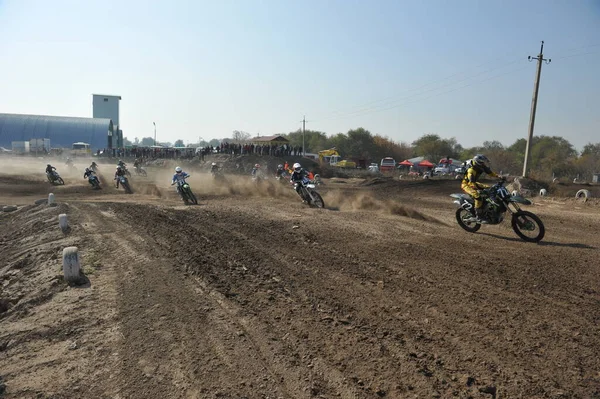Almaty Kazakhstan 2011 Compétitions Motocross Les Athlètes Passent Piste Avec — Photo