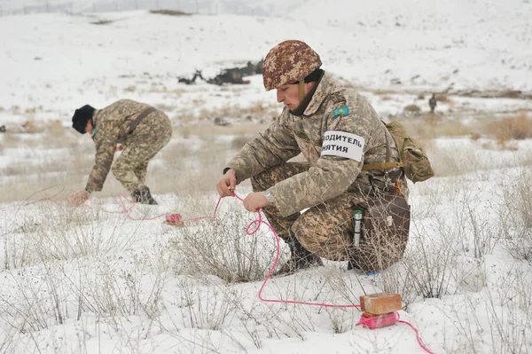 Regione Almaty Kazakistan 2012 Esercizi Militari Delle Truppe Ingegneria Del — Foto Stock