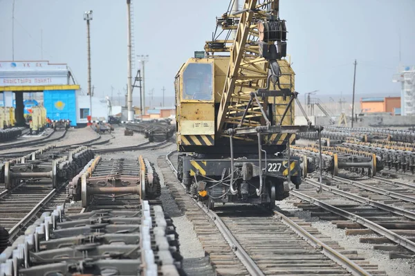 Almaty Regio Kazachstan 2012 Spoorwiel Het Loopwerk Voor Locomotieven Rails — Stockfoto