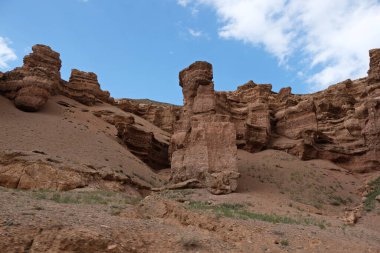 Charyn Kanyonu, Almaty yakınlarında. Bu erimiş suyla yıkanmış kuru bir vadi. Bu bölgeye ayrıca Kaleler Vadisi de denir..