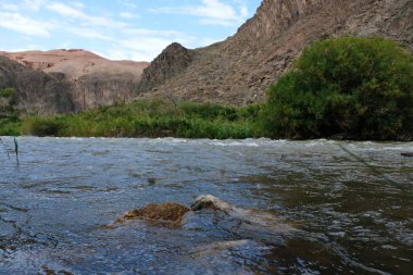 Nehir Charyn kanyonu boyunca akar..