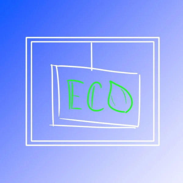 Ecoラベルは グラデーションの背景にある正方形の枠内に緑色で表示されます デジタルイラスト — ストック写真