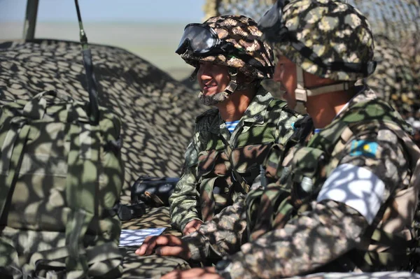 Almaty Kazakhstan 2012 Pos Komando Unit Militer Petugas Mengikuti Ajaran — Stok Foto