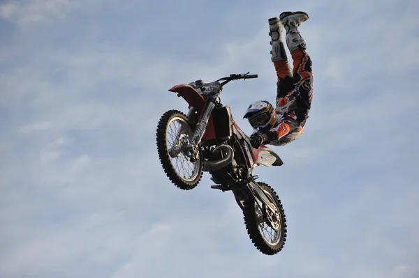 Almaty Kazakhstan 2012 Motorcycle Show Central Square City Somersaults Air — Stock Photo, Image