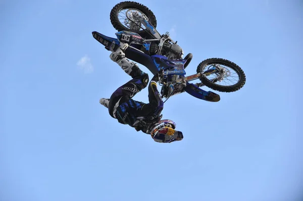 Almaty Kazakhstan 2012 Motorcycle Show Central Square City Somersaults Air — Stock Photo, Image