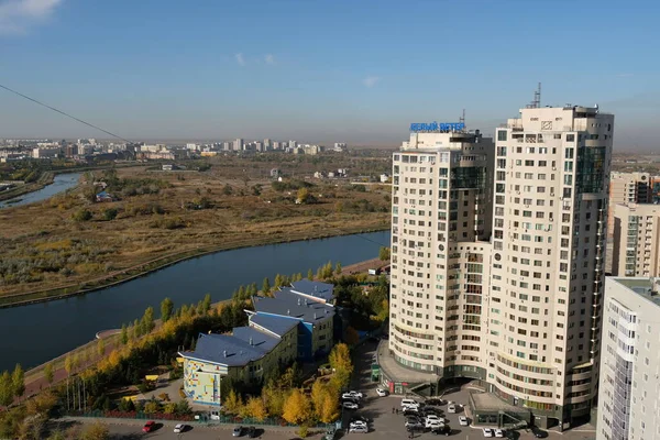 Nur Sultan Kazakhstan 2020 Residential Buildings Standing River Center Capital — Stock Photo, Image