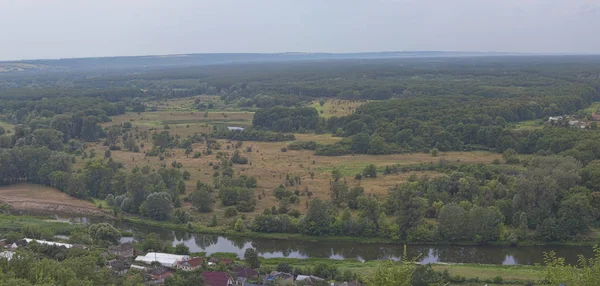 Panoramautsikt Över Dalen Floden Seversky Donets Området Izyum Ukraina — Stockfoto