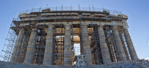 Partenón Para Restauración Vista Panorámica Templo Griego Antiguo Situado Acrópolis — Foto de Stock