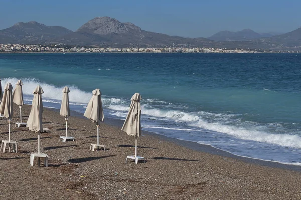 Sabahları Loutraki Plaj Yon Denizi Yunanistan Korint Körfezi — Stok fotoğraf