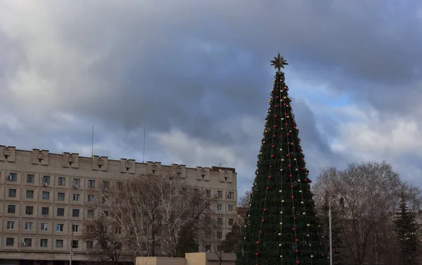 Новий Рік Дерев Площі Слов Янськ Собор Грудня 2014 — стокове фото